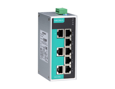 Moxa EDS-208A-T - Unmanaged Ethernet switch with 8 10/100BaseT(X) ports, -40 to 75  Degree C operating temperature by MOXA