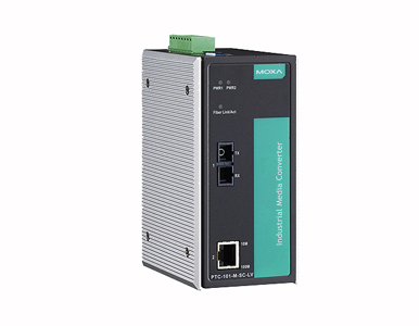 Moxa PTC-101-M-SC-HV - Industrial 10/100BaseT(X) to 100BaseFX media converter, multi-mode with SC connector, 1 isolated power su by MOXA